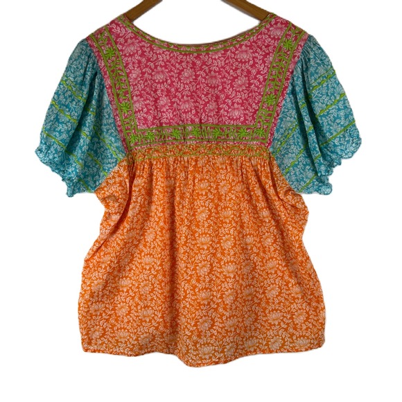 Sister Mary Patsy Embroidered Floral Patchwork Top Puff Sleeve Womens Large - Picture 2 of 9